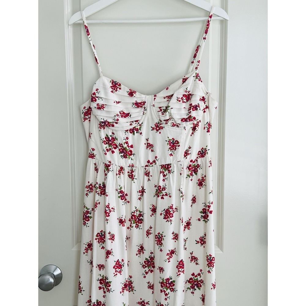 NWT ASTR The Label Corset Red Floral Pleated Sweetheart Midi Dress Strappy L - Picture 6 of 14